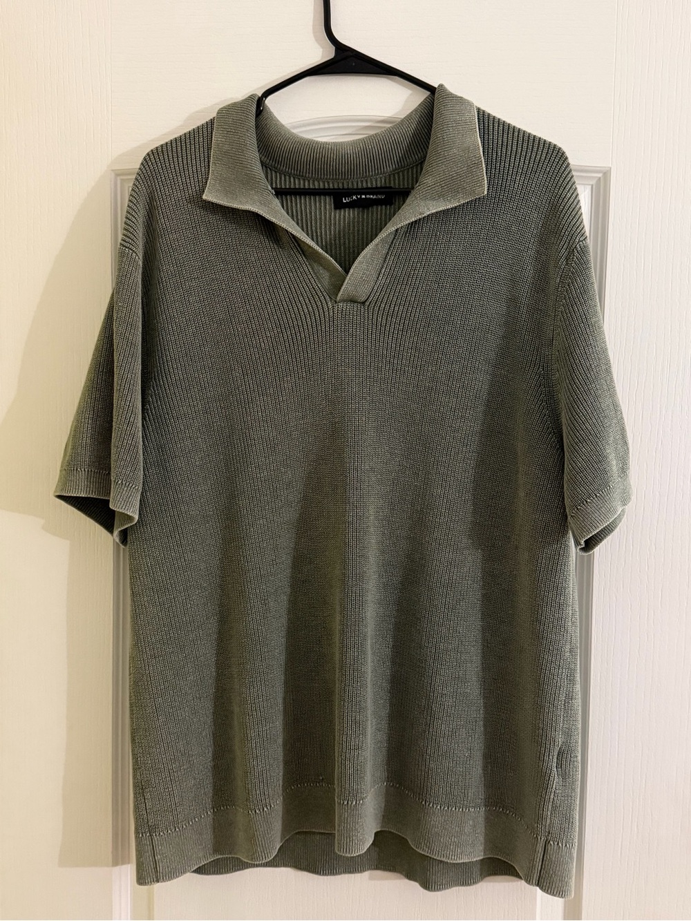 Lucky Brand Ribbed Knit Short Sleeve Johnny Collar Sweater Polo